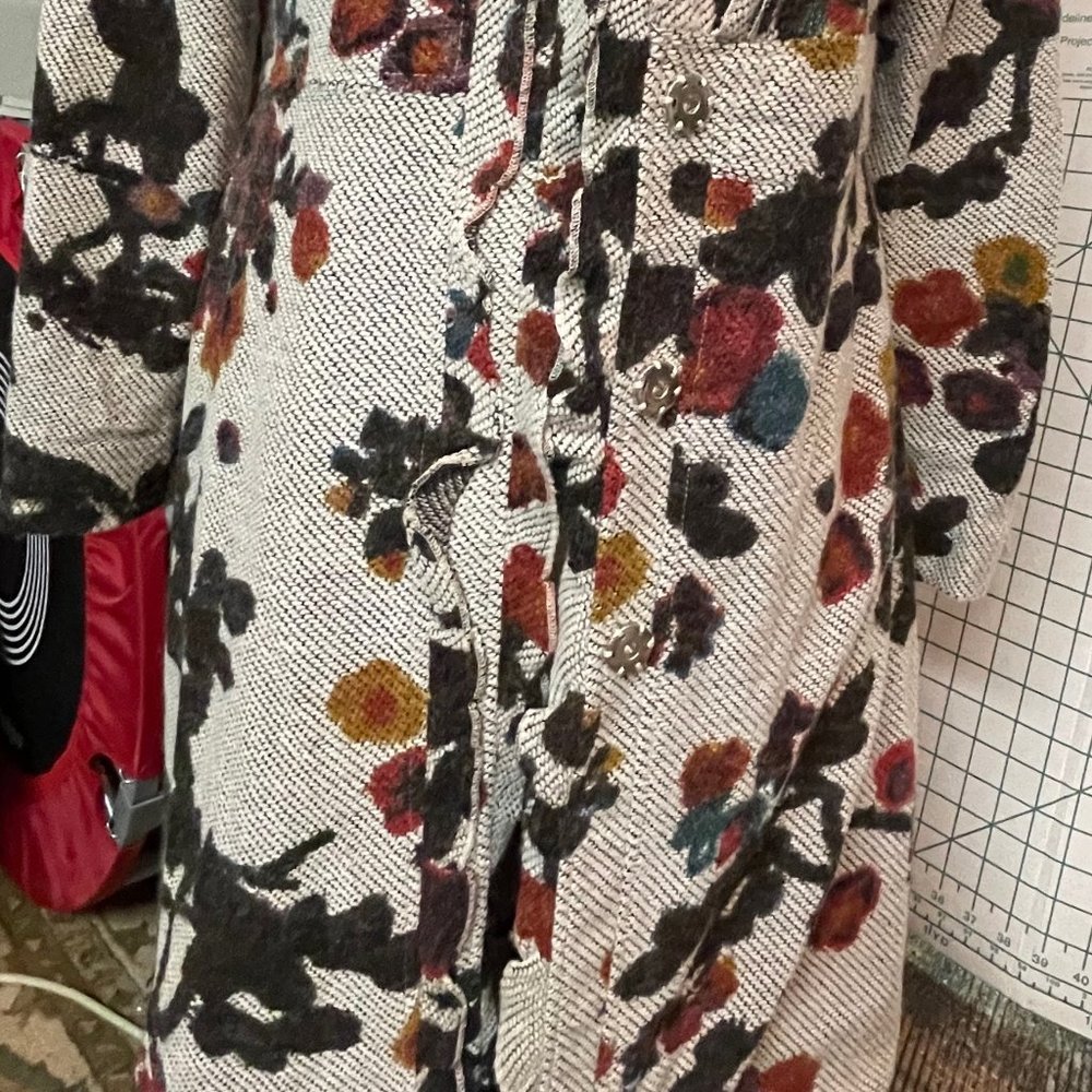 Gray/white/floral Long Jacket Blazer Medium - Picture 3 of 7